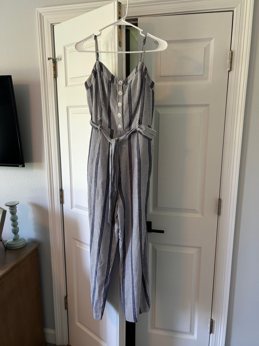 Rails Striped Navy and White Sleeveless Jumpsuit with Belt